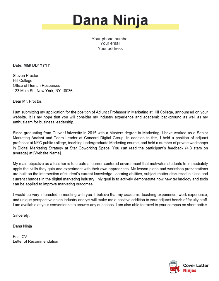 Academic Cover Letter Examples from www.coverletterninjas.com