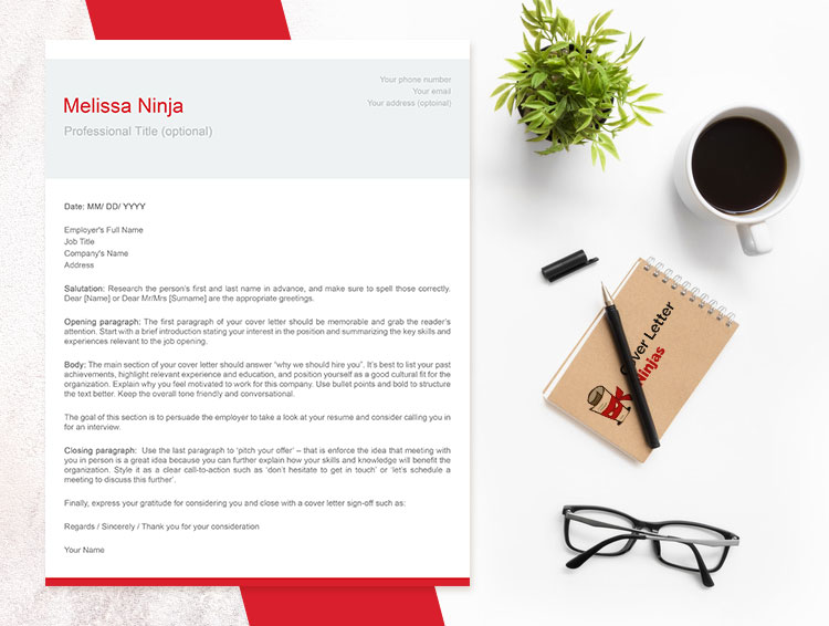 modern cover letter red