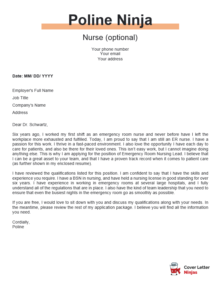 Nursing Cover Letter Example Draw More Attention To Your Application Cover Letter Ninjas