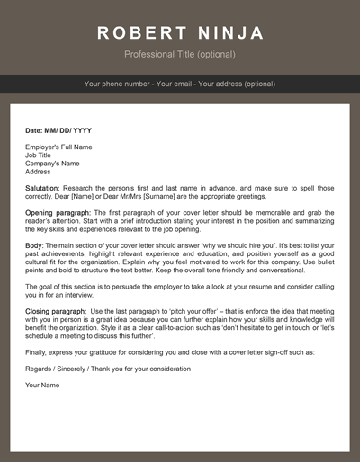 professional cover letter grey template