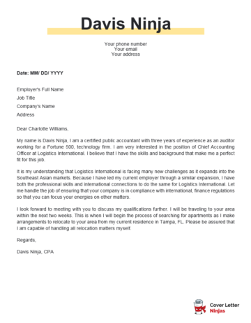 A Persuasive Relocation Cover Letter Example - Cover Letter Ninjas