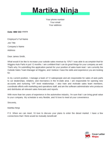 A Catchy and Persuasive Sales Cover Letter Example - Cover Letter Ninjas
