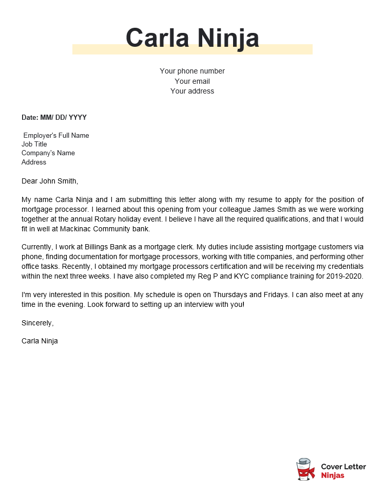 banking cover letter sample