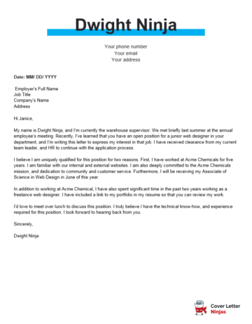 Cover Letter Example For an Internal Position - Cover Letter Ninjas