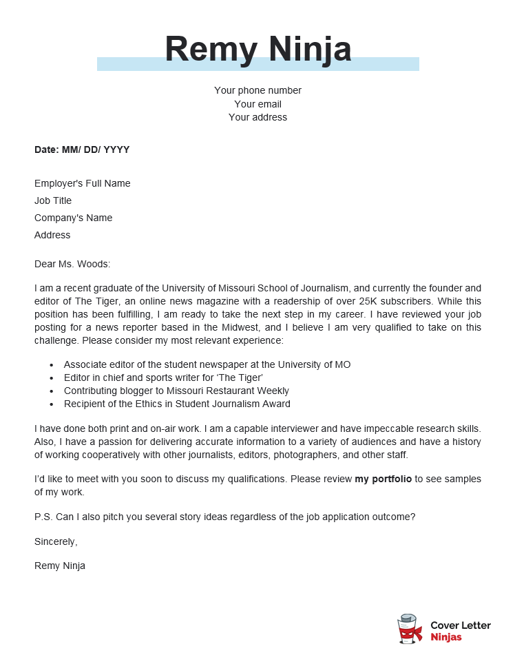 journalism cover letter sample in Word