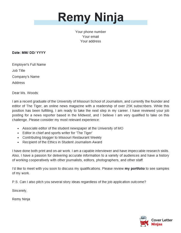 application letter for journalism internship