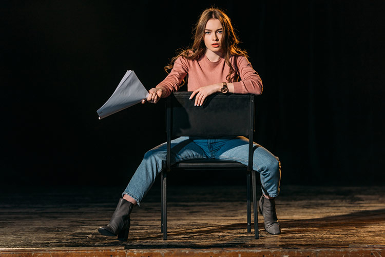 actress rehearsing script