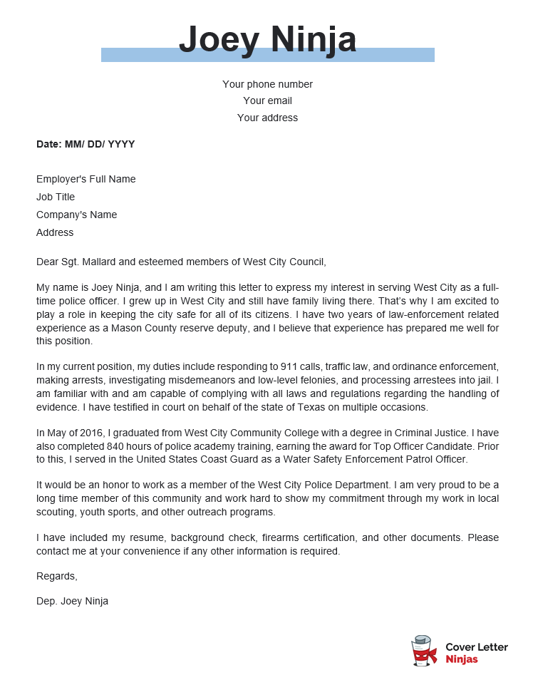 Letter Of Recommendation For Police Officer from www.coverletterninjas.com