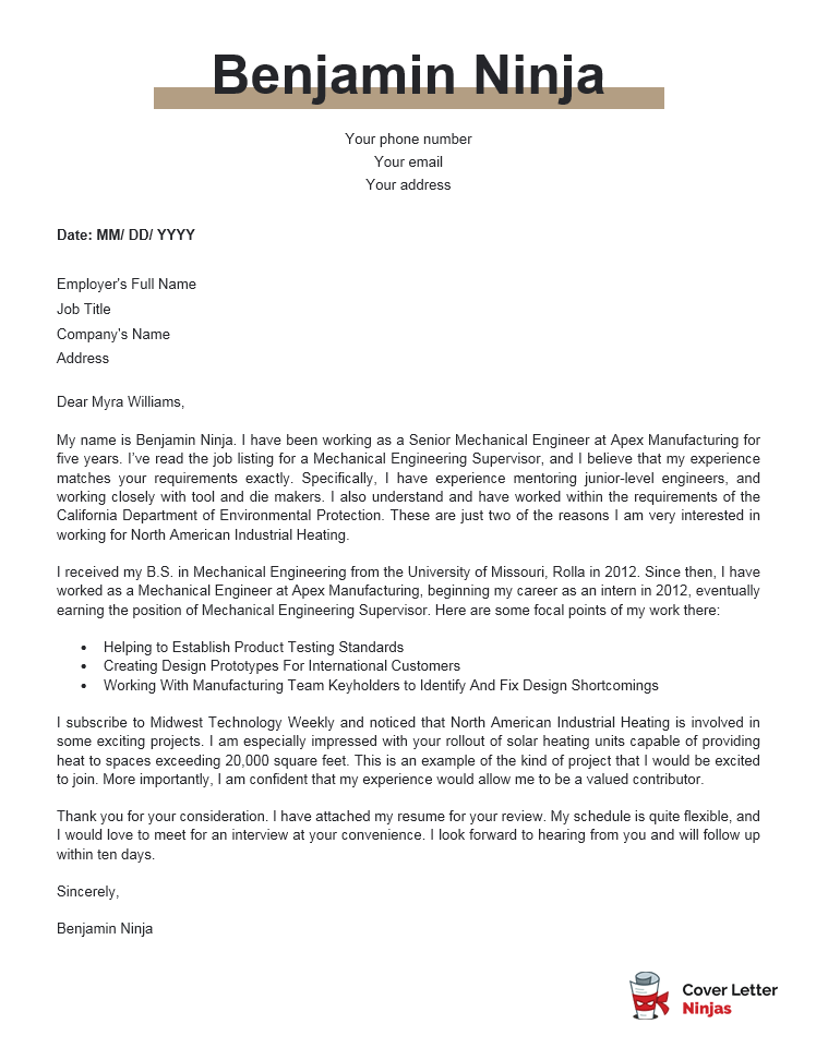 mechanical engineer cover letter sample for Word