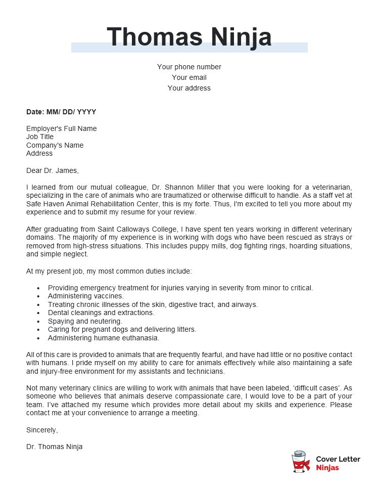 vet cover letter example