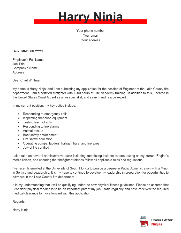 firefighter cover letter example