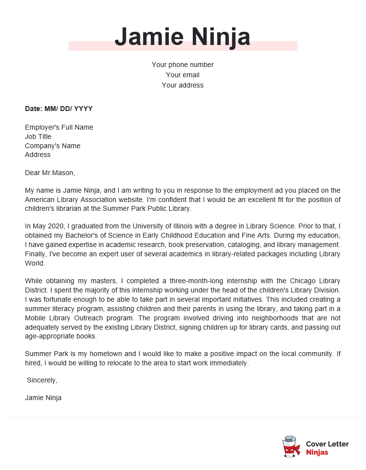 librarian cover letter sample