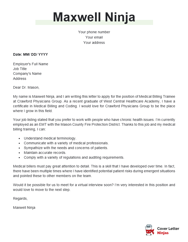 medical billing cover letter example for Word