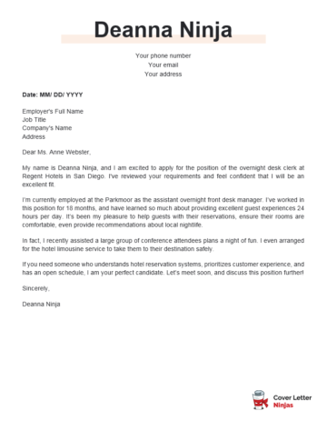 Cover Letter Example For Hotel Front Desk - Cover Letter ...