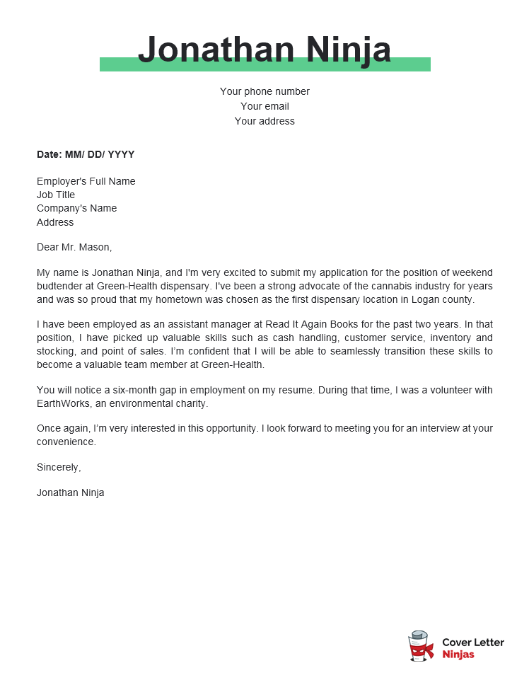 cover letter sample for working at a dispensary