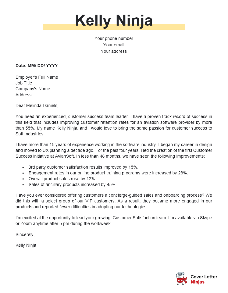 cover letter for customer success role