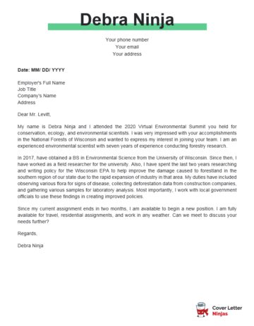 Environmental Science Cover Letter Example - Cover Letter Ninjas