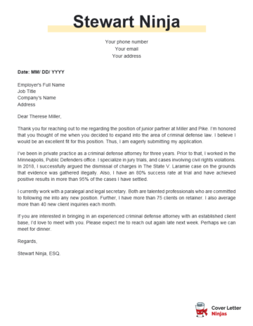 A Compelling Lateral Attorney Cover Letter Example - Cover Letter Ninjas