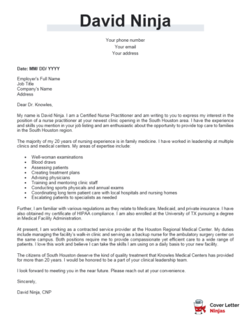 nurse practitioner cover letter 2019