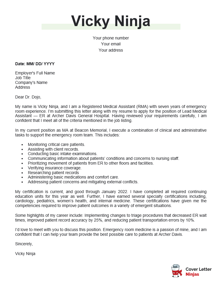 cover letter for resume for medical assistant