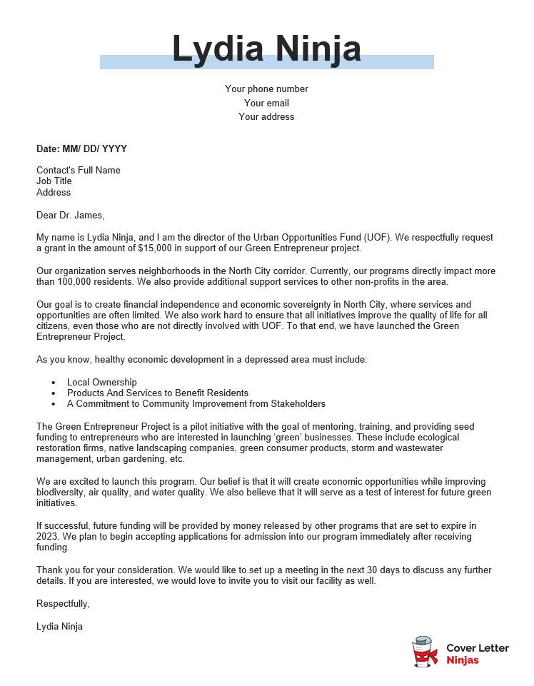 grant application letter for funding