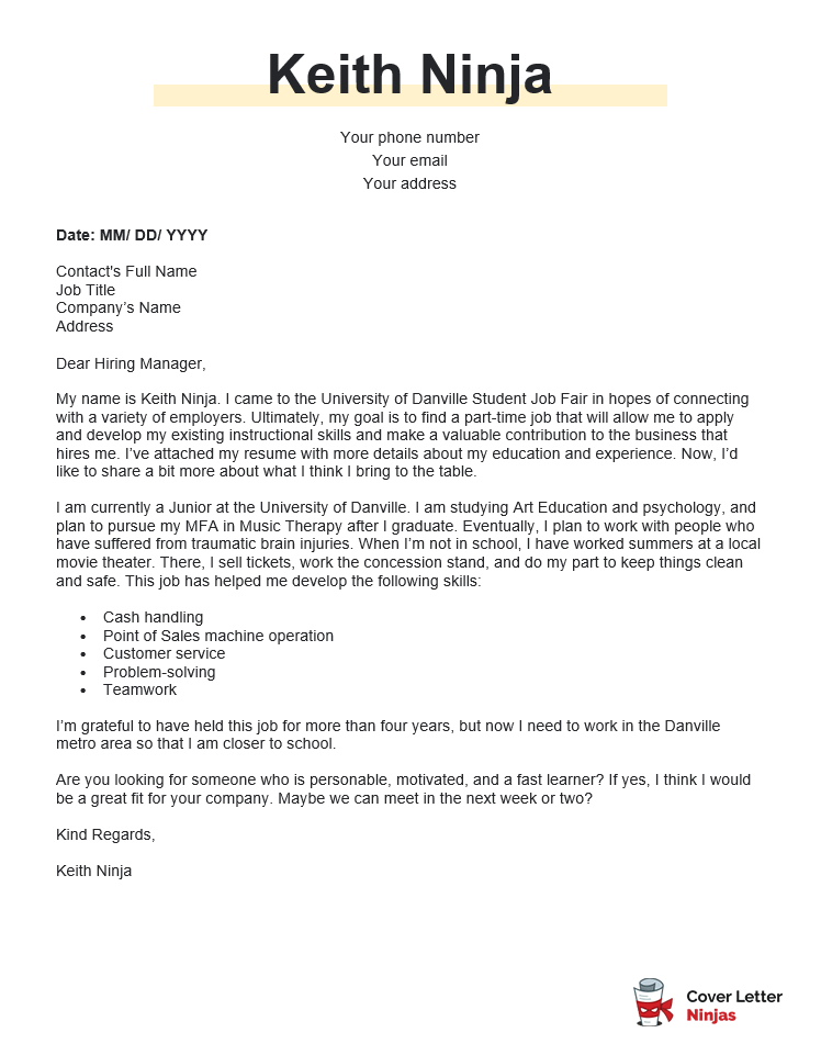 job fair cover letter sample for Word