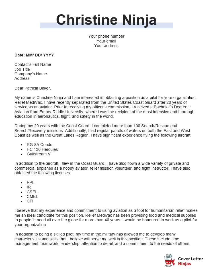 pilot cover letter example